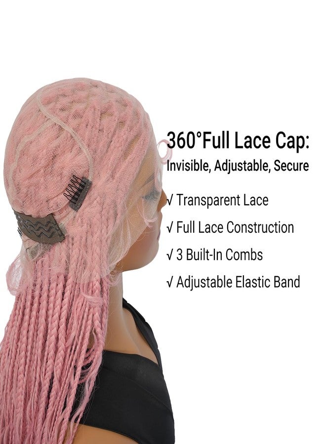 SUPERNOVA #Pink Full Lace Knotless Box Braided Wigs 36 Inch Long Wavy Square Knotless 360 Full Lace Synthetic Hair Boho Braided Wig For Black Women Breathable Cap Hot Pink Box Braids Wig - Image 4